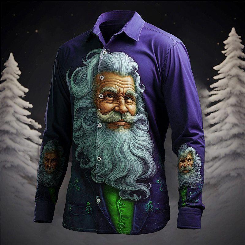 Angry Santa Long Sleeve 3D Christmas Style Hawaiian Shirt