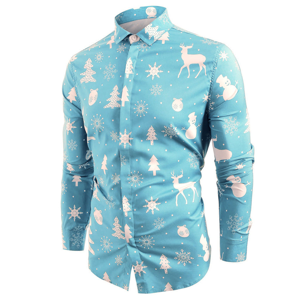 Men's Solid Color Long Sleeve Christmas Theme Fastive Shirt