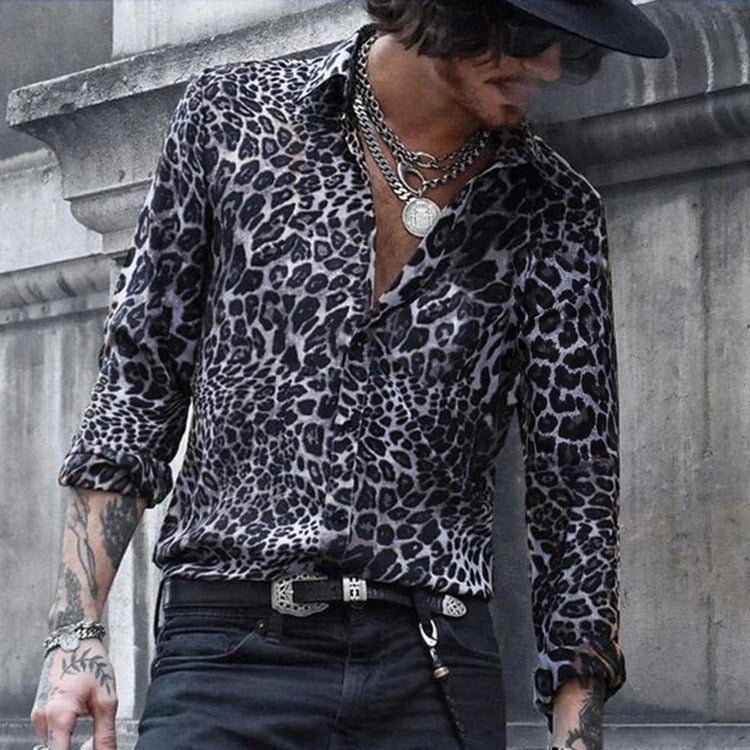 Men's Shirt Leopard Print Long Sleeve Shirt