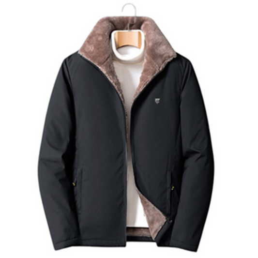 Men's fleece jacket with cotton padding and fur collar for added warmth