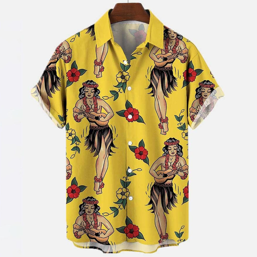 Island of Myth: Men's Shanhajing 3D Print Long Sleeve Hawaiian Shirt. Tropical style meets mythical creatures in this eye-catching long-sleeve design.