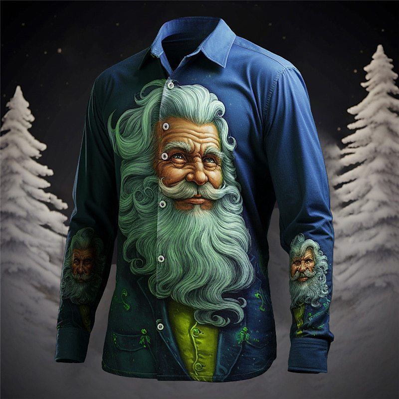 Angry Santa Long Sleeve 3D Christmas Style Hawaiian Shirt