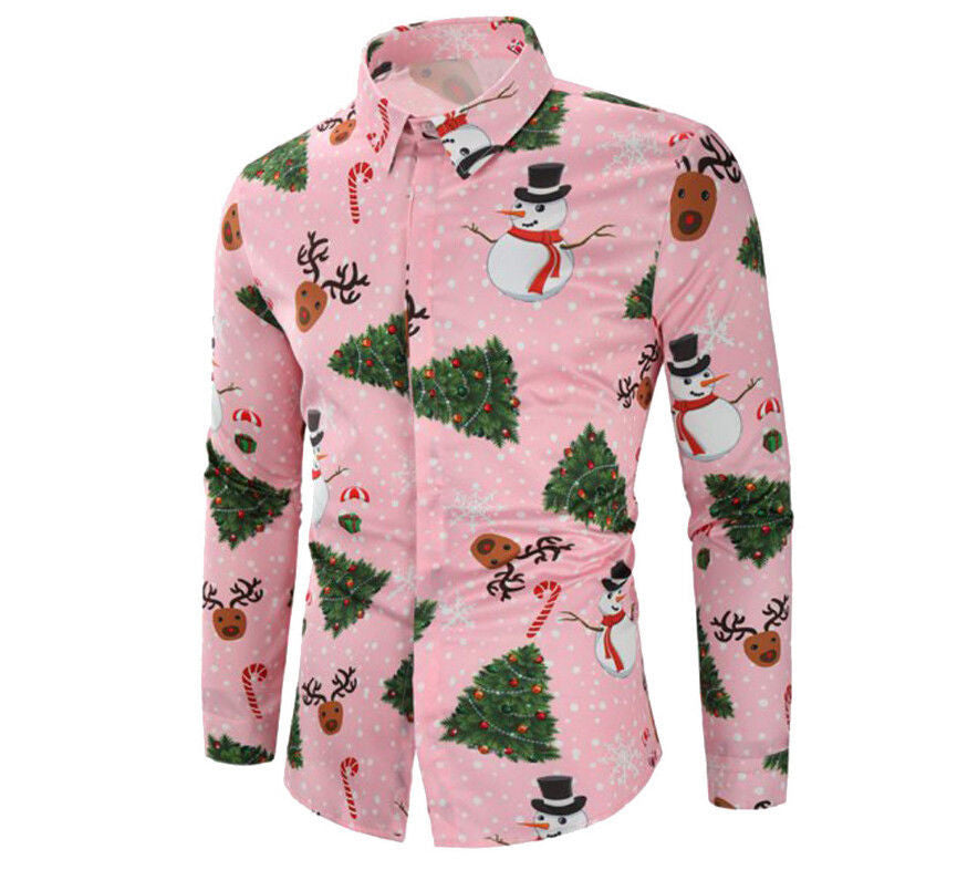 Casual Christmas Style: Men's Long-Sleeve Shirt (Fun Prints). Celebrate the season in a comfortable long-sleeve shirt with festive Christmas prints.