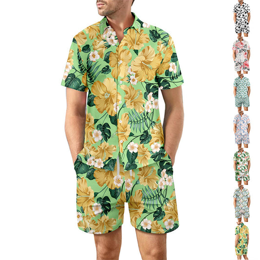 Vintage Floral Printed Hawaiian Beach Shirt with shorts | 2 Piece Combo