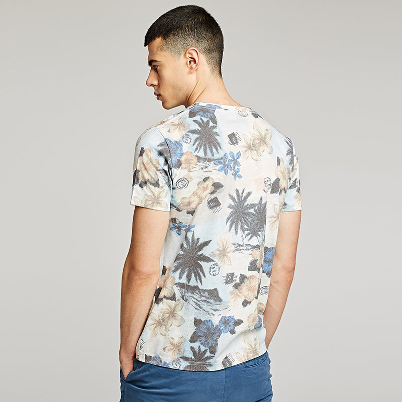 Floral Print Short Sleeve Beach T-Shirt backside design