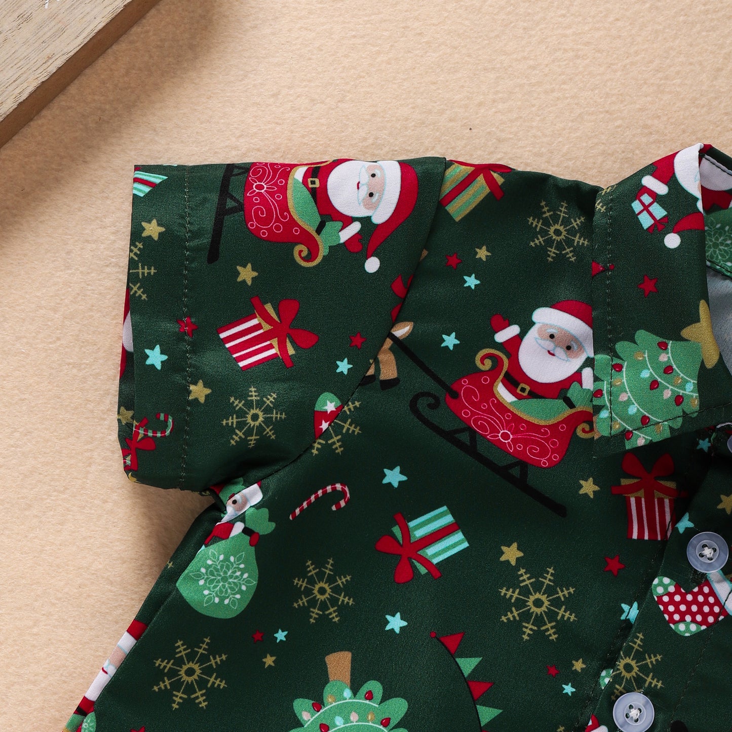 Kids' Santa Cartoon Print Christmas Hawaiian Shirt and Pant Set