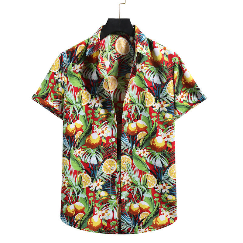 Large Size Cross-border Men's Shirts Casual Beach Men's Shirts Hawaiian Lapel Short Sleeves