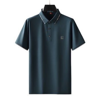Blue Ice Silk Short Sleeve Polo Shirts for Men
