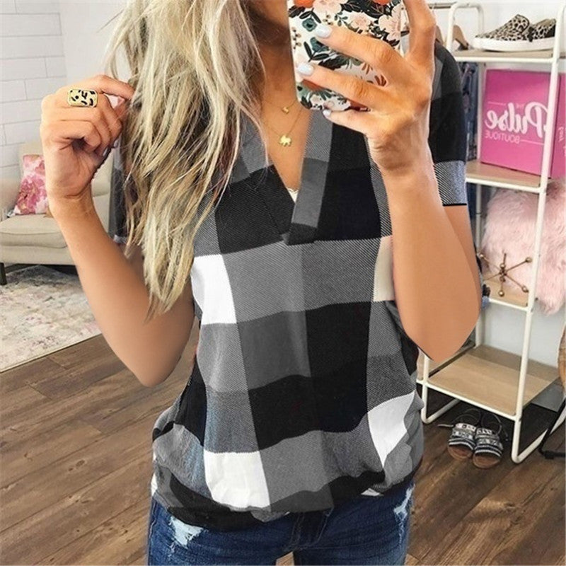 Island getaway in plaid: V-neck beach shirt with a plaid print offers casual comfort and timeless style