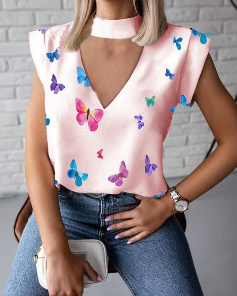 Women's Colorful Butterfly Print Hawaiian Style Shirt