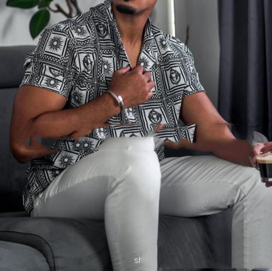 Ouma Men's Lapel Short Sleeve Fashion Hawaiian Style Vacation Shirt