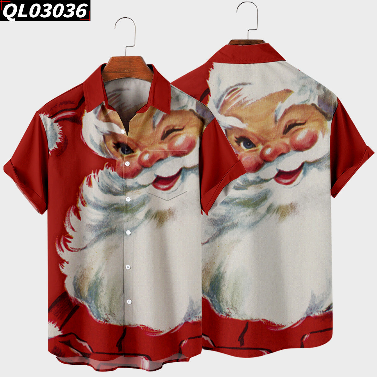 Beachside Santa Surprise: Men's Santa Claus Digital Print Hawaiian Shirt. Turn heads with a festive twist - a Santa Claus design digitally printed on a stylish Hawaiian shirt.