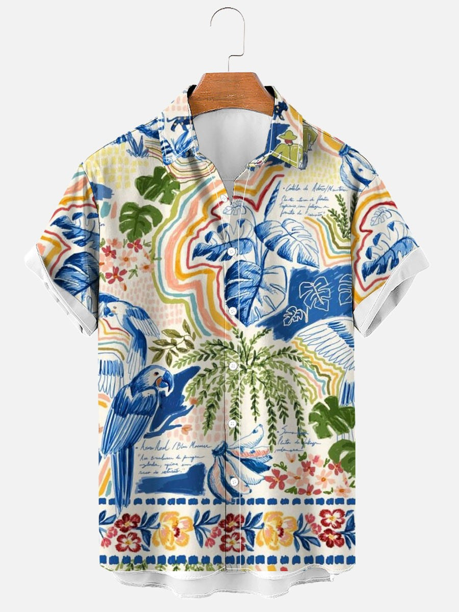 Printed Hawaiian Shirt Men's Holiday Seaside Cat Pattern