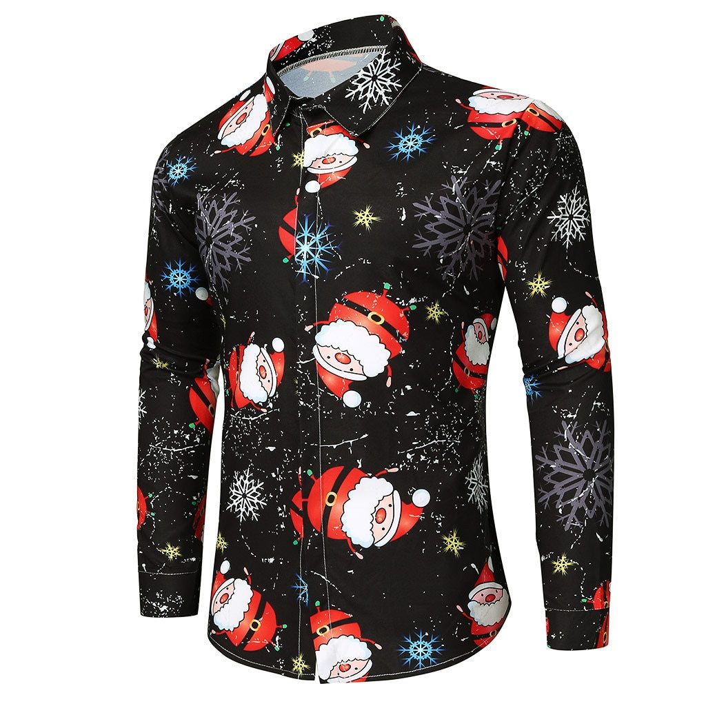 Men's Christmas Print Long Sleeve Casual Shirt