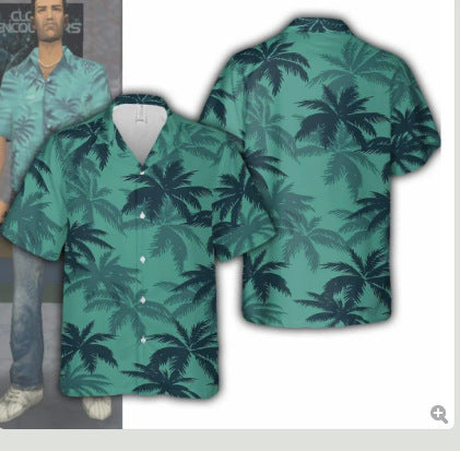 3D New Print Casual Polo Collar Printed Thin Hawaiian Printed Shirt