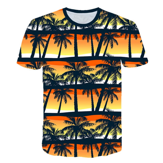 Beautiful Flowers and Beach Sunset Design Hawaiian T-shirt