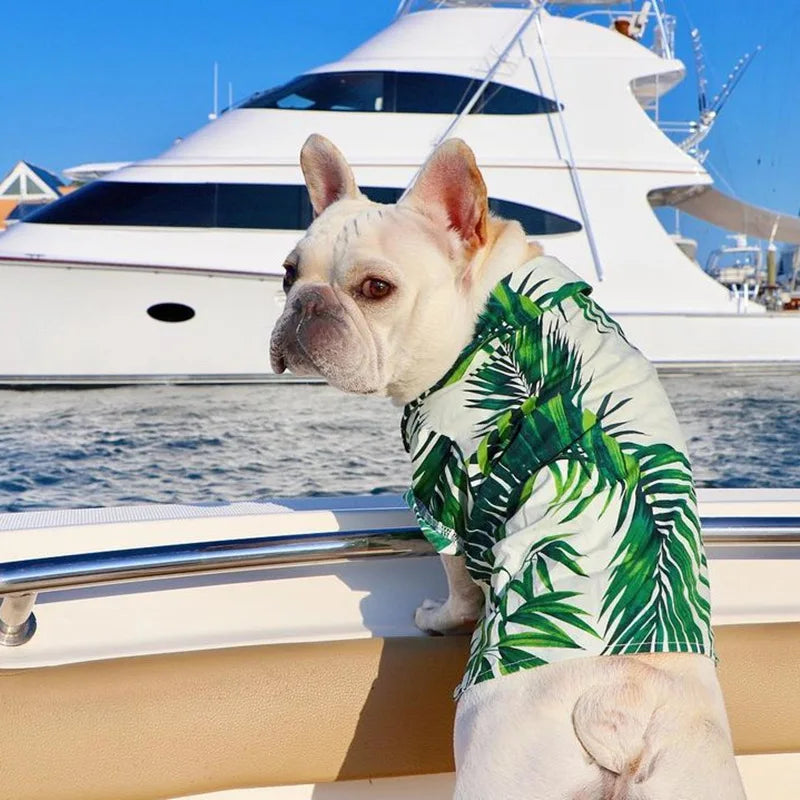 Cotton Made Hawaiian Style Green Themed Dog Shirt