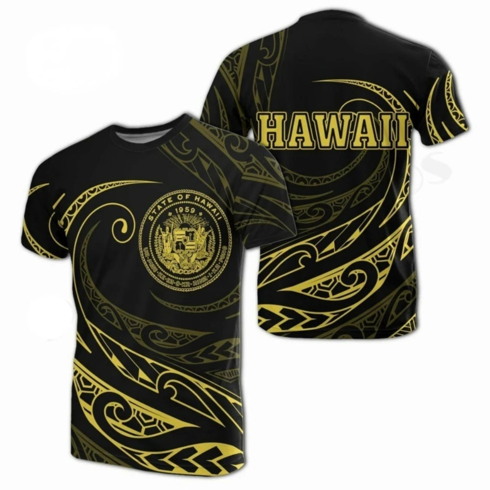 Hawaiian Casual Tattoo Turtle Designed Short Sleeve Summer T-shirt