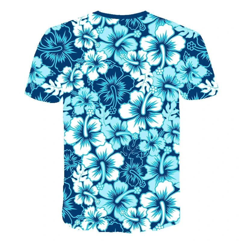 Beautiful Flowers and Beach Sunset Design Hawaiian T-shirt