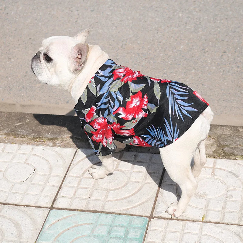 Big Hibiscus Flower Printed Hawaiian Pattern Summer Style Dog Shirt