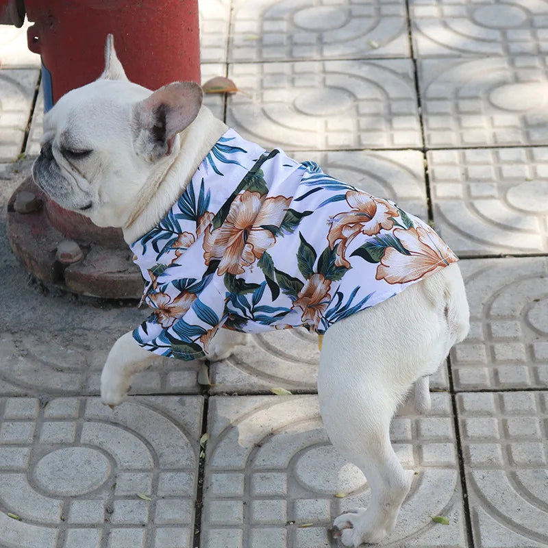Big Hibiscus Flower Printed Hawaiian Pattern Summer Style Dog Shirt