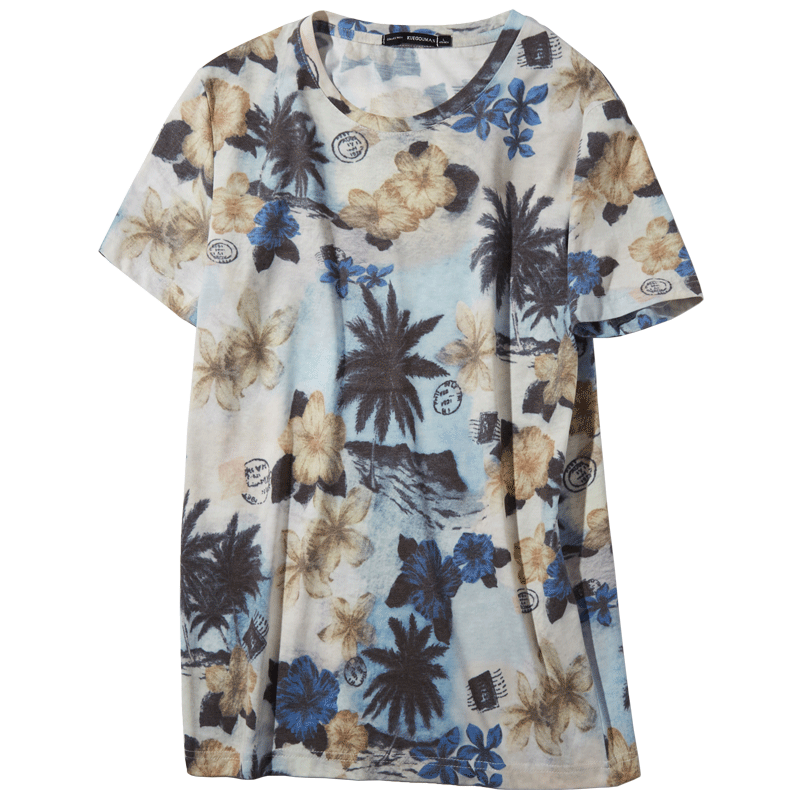 Floral Print Short Sleeve Beach T-Shirt