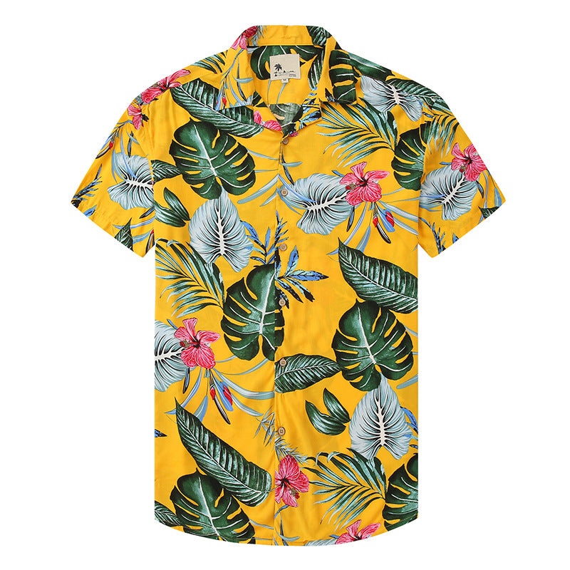 Lapel Print Thin Hawaiian Printed Shirt Men