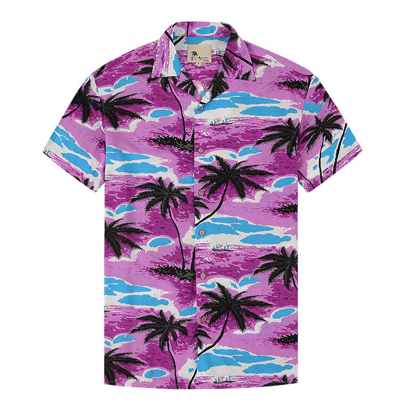 Lapel Print Thin Hawaiian Printed Shirt Men