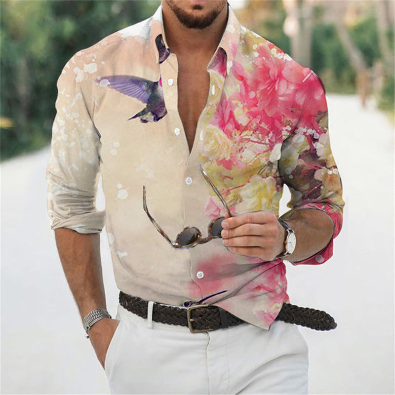 Unwind in Coastal Style: Men's Long Sleeve Seaside Shirt (Beach Prints). Effortless comfort and beach vibes meet in this long-sleeve shirt.