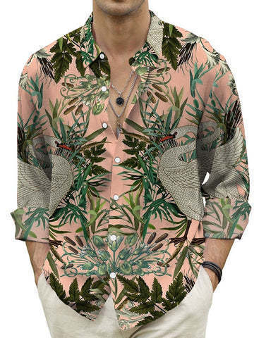Men's Fashion Casual Digital Printing Beach Hawaii Vacation Long Sleeve Shirt