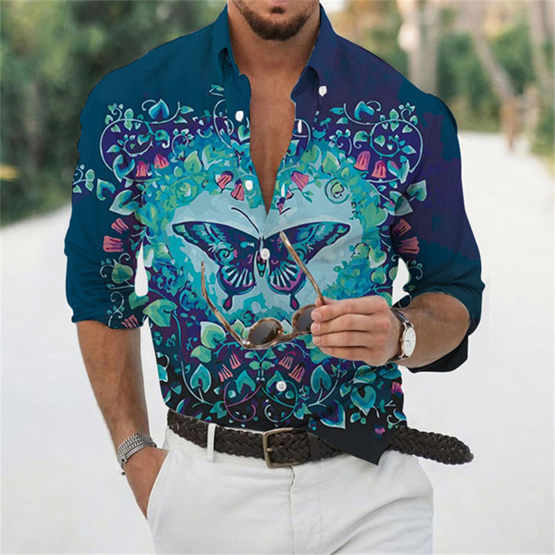 Escape to Paradise: Men's Long Sleeve Seaside Shirt (Beachy Prints). Channel your inner islander with a beachy print on this comfortable long-sleeve shirt.