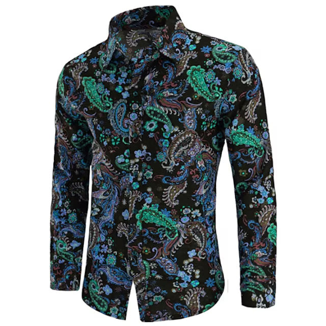 Men's Long-Sleeve Paisley Shirt: Breathable Comfort & Style. Cotton linen blend and classic paisley print for a timeless look