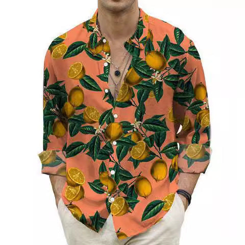 Men's Fashion Casual Digital Printing Beach Hawaii Vacation Long Sleeve Shirt