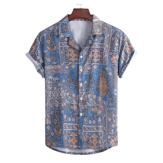 Men's business casual Hawaiian shirt with beach print lapel, suitable for summer and winter wear