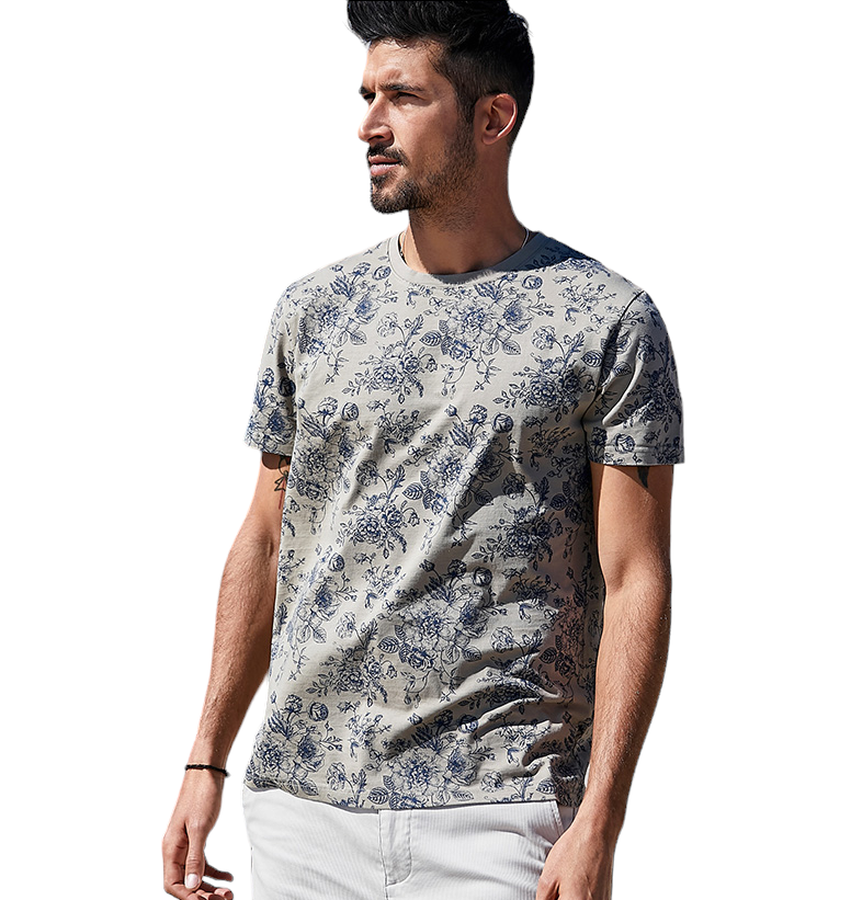 Stylish Short Sleeve Floral Print Men's t-shirt - Khaki color