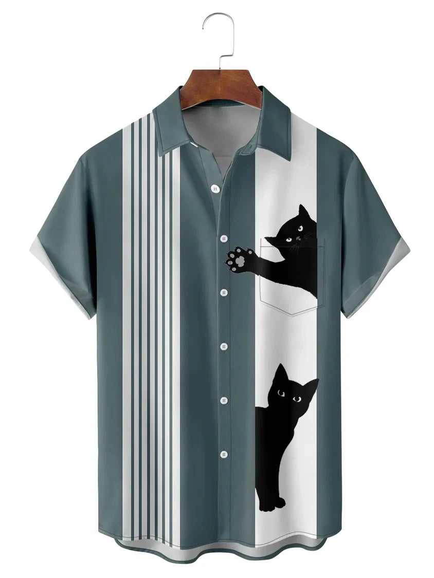 Hawaiian Horror Cat-faced Short Sleeve Haluin Shirt