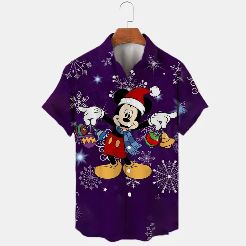 Solid Color Vintage-Style Disney Cartoons Christmas Hawaiian Shirt