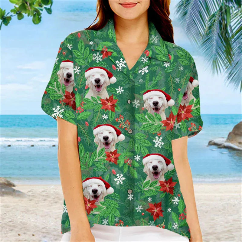 Dogs Face and Fruits Printed Hawaiian Shirt