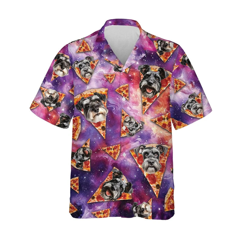 Funny Dog Face with Pizza Slice Hawaiian Beach Shirt