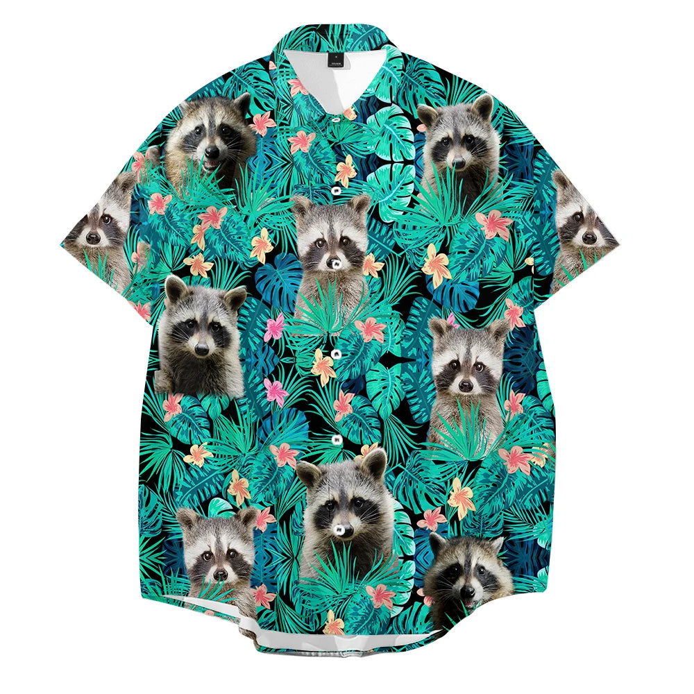 Men's Dog Face and Colorful Floral Pattern Hawaiian Shirt