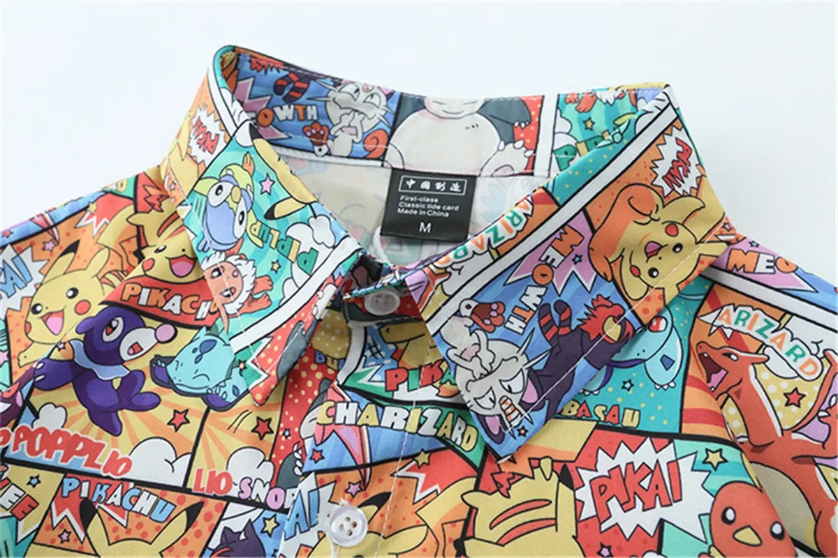 All popular Pokémon collaged Vintage Hawaiian Shirt with Pikachu and Snorlax