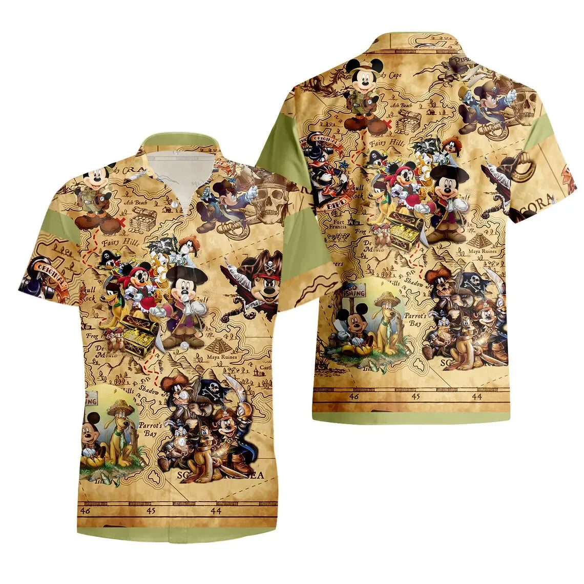 Disney Mickey Mouse, Donald Duck, and Minnie Mouse Blue Themes Hawaiian Shirt