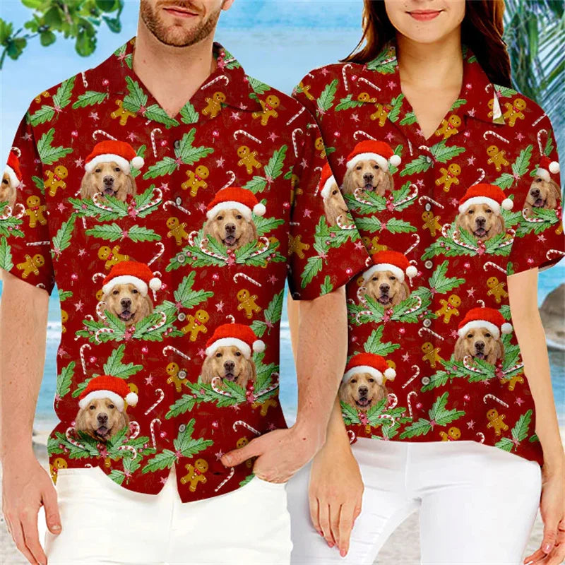 Dog Lover Couples Dogs Face printed Unisex Hawaiian Shirt