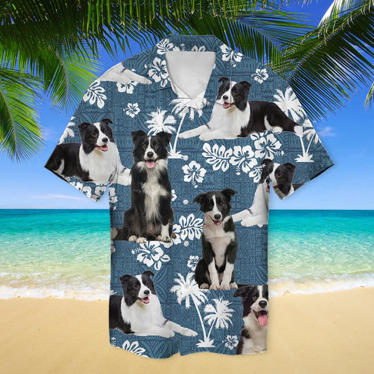 Dogs and Floral Pattern Button Up Hawaiian Shirt