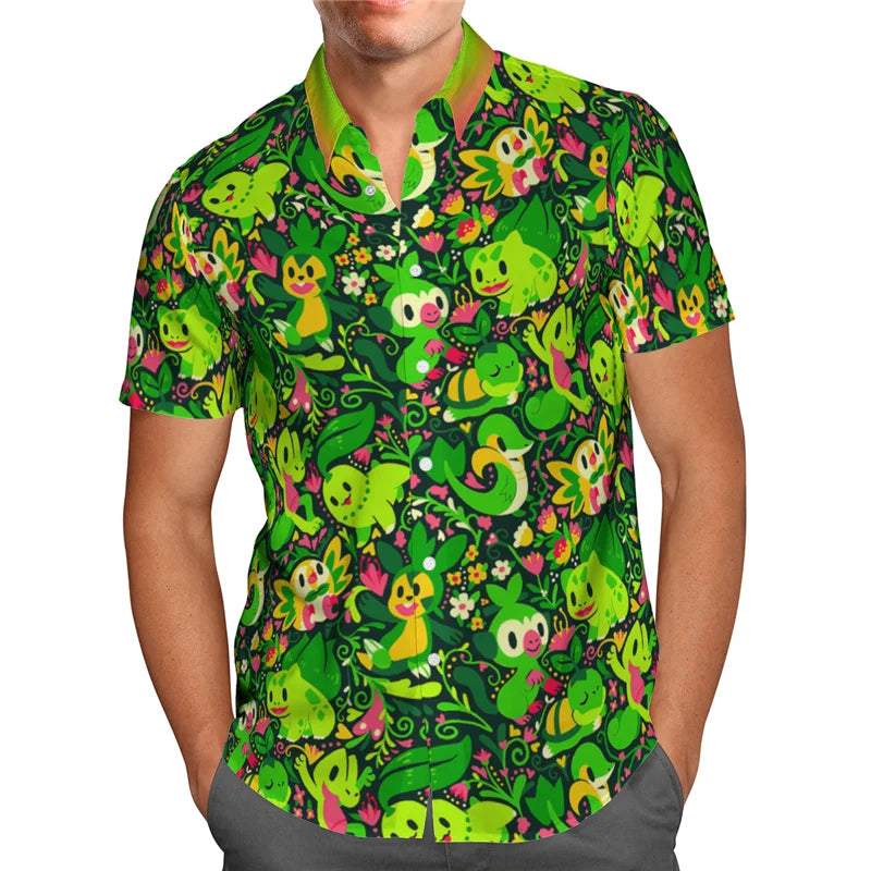 Sea, Grass, Fire, Fish, and Birds Fighting types Beach Style Hawaiian Pokemon Shirt