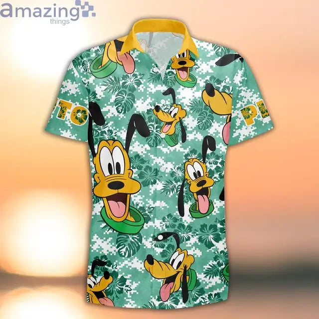 Pluto Dog Orange Green Color Summer Tropical Disney Hawaiian Shirt