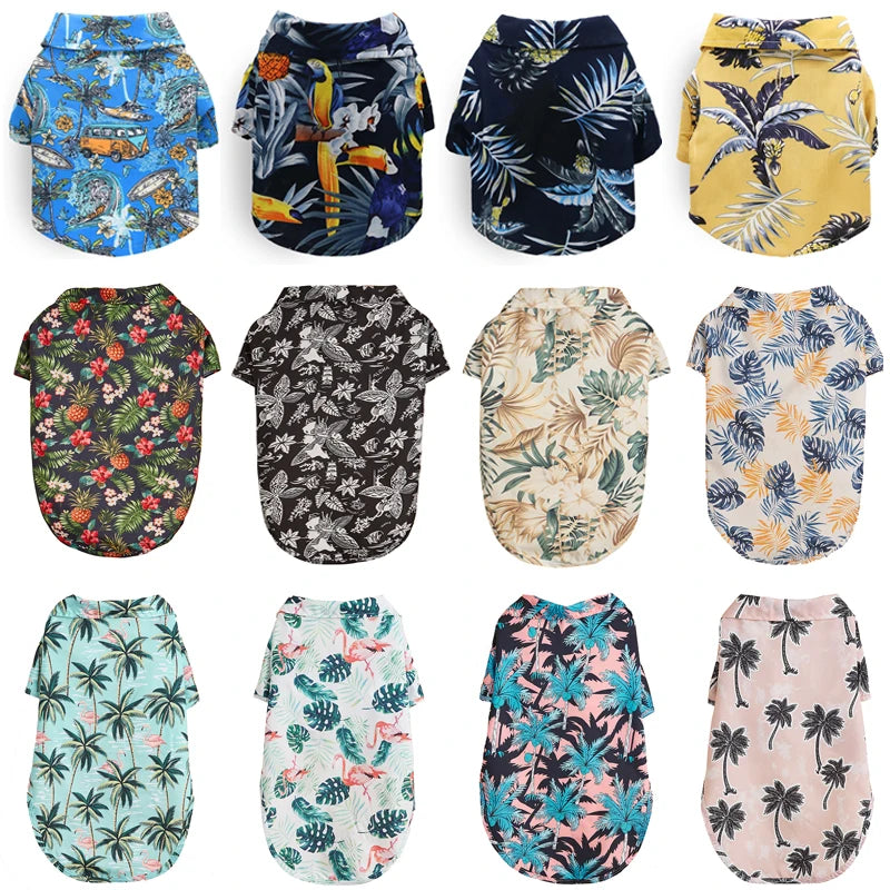 Colorful Tropical Leaf Printed Hawaiian Shirts For Dogs