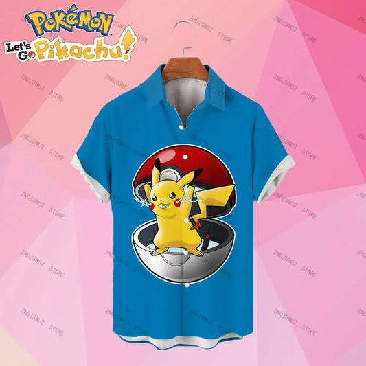 Pikachu in Poke Ball Short sleeve Button Up Pokemon Hawaiian Shirt