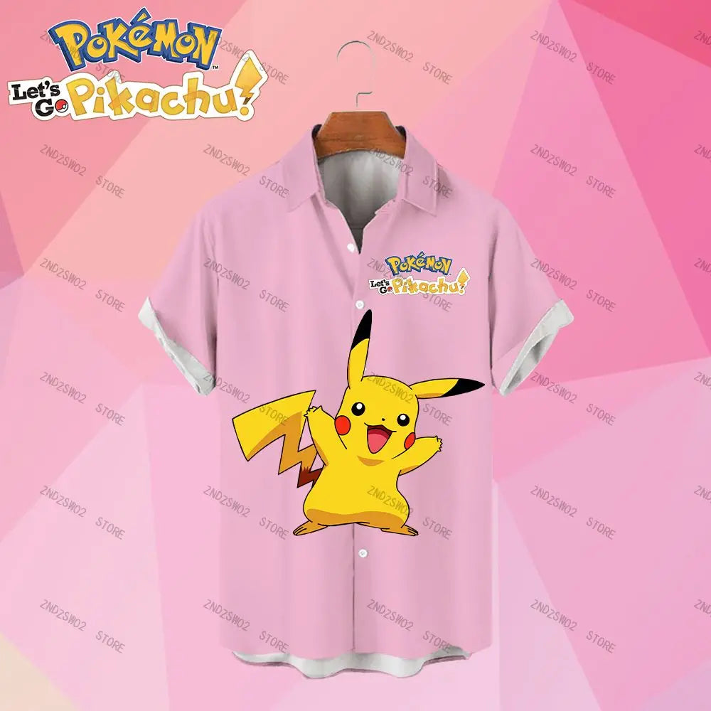 Pikachu and other Pokemon printed Solid color HD colorful Hawaiian shirt