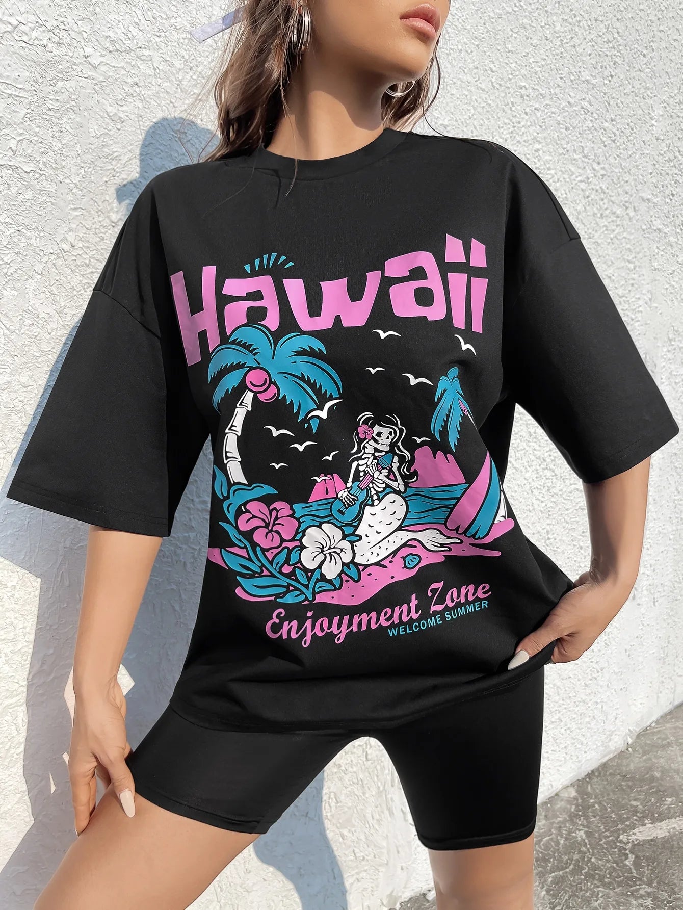 Ladies Hawaii Island and Mermaid-Designed Beach T-shirt